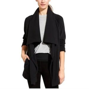 ATHLETA Knit Open Front Waterfall Cardigan Sweater XL Black Wrap *READ